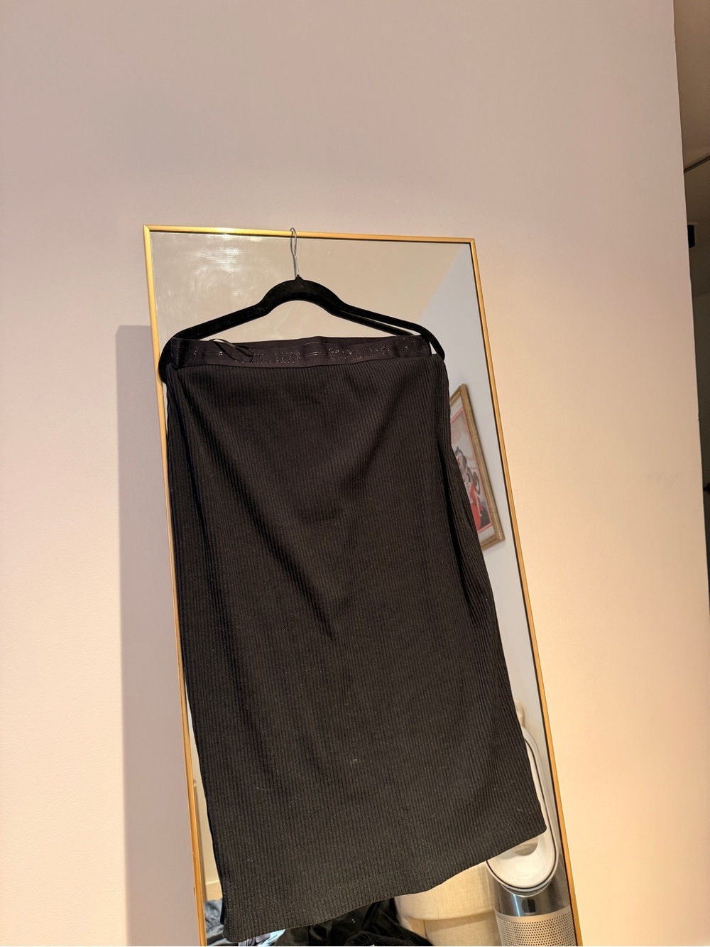 DKNY Jeans Black Ribbed Knit Midi Skirt - Size Large